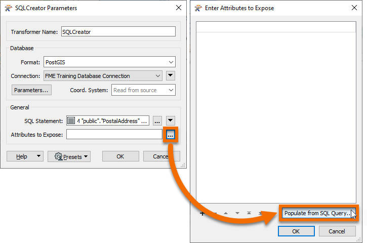 Populating Attributes to Expose from an SQL statement